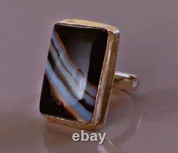 Antique Silver Ring Black Agate Solid Silver Black Agate Ring