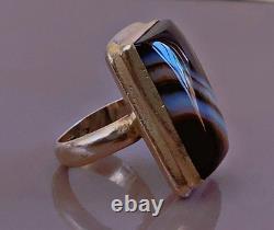 Antique Silver Ring Black Agate Solid Silver Black Agate Ring