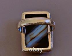 Antique Silver Ring Black Agate Solid Silver Black Agate Ring