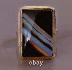 Antique Silver Ring Black Agate Solid Silver Black Agate Ring