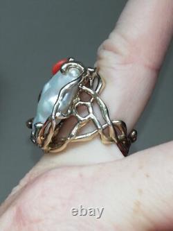 Antique Silver Ring with Coral Italian Designer