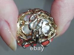 Antique Silver Ring with Coral Italian Designer