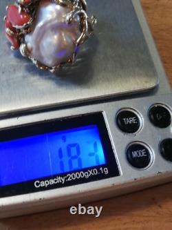 Antique Silver Ring with Coral Italian Designer