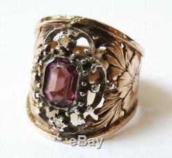 Antique Silver Vermeil Ring And Purple Stone Silver Ring