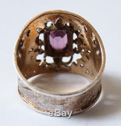 Antique Silver Vermeil Ring And Purple Stone Silver Ring