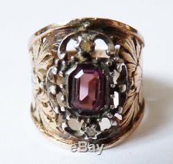 Antique Silver Vermeil Ring And Purple Stone Silver Ring