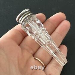 Antique Small Crystal Cut Salt Flask 19th Century Solid Silver 1930 Art Nouveau