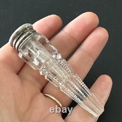 Antique Small Crystal Cut Salt Flask 19th Century Solid Silver 1930 Art Nouveau