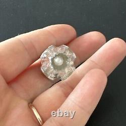 Antique Small Crystal Cut Salt Flask 19th Century Solid Silver 1930 Art Nouveau