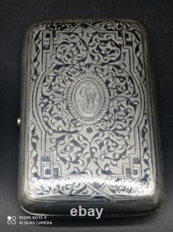 Antique Snuffbox, Solid Silver Cigarette Case, Russian Niello, 1892, Hallmarked