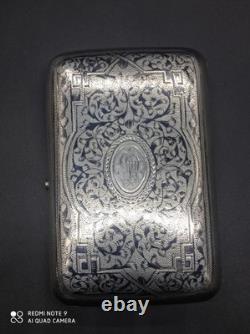 Antique Snuffbox, Solid Silver Cigarette Case, Russian Niello, 1892, Hallmarked