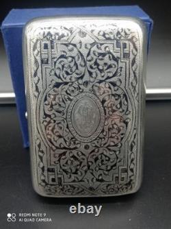 Antique Snuffbox, Solid Silver Cigarette Case, Russian Niello, 1892, Hallmarked