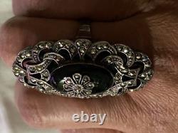 Antique Solid 925 Silver Onyx Marcasite Ring