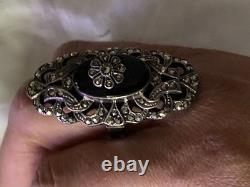 Antique Solid 925 Silver Onyx Marcasite Ring