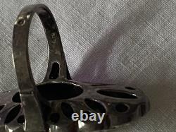 Antique Solid 925 Silver Onyx Marcasite Ring