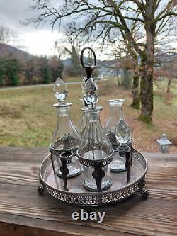 Antique Solid Silver Alcohol Servant, with 4 Decanters in Very Good Condition