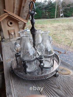 Antique Solid Silver Alcohol Servant, with 4 Decanters in Very Good Condition