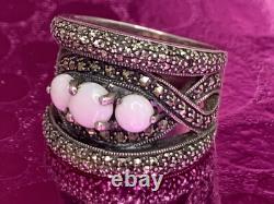 Antique Solid Silver Art Deco Ring with Opals & Marcasites Size 56 (1.8 mm)
