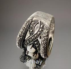 Antique Solid Silver Art Deco Ring with Opals & Marcasites Size 56 (1.8 mm)