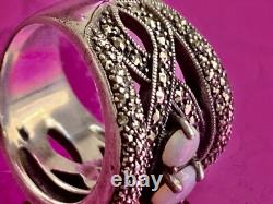 Antique Solid Silver Art Deco Ring with Opals & Marcasites Size 56 (1.8 mm)