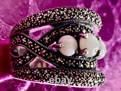 Antique Solid Silver Art Deco Ring with Opals & Marcasites Size 56 (1.8 mm)