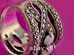 Antique Solid Silver Art Deco Ring with Opals & Marcasites Size 59 (1.8 mm)