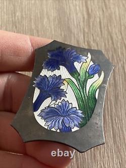 Antique Solid Silver Art Nouveau Floral Enamel Brooch