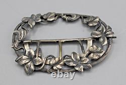 Antique Solid Silver Belt Buckle with Art Nouveau Floral Decoration