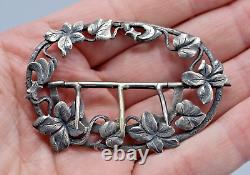 Antique Solid Silver Belt Buckle with Art Nouveau Floral Decoration