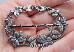 Antique Solid Silver Belt Buckle with Art Nouveau Floral Decoration