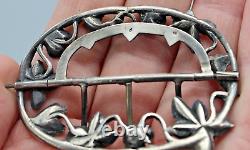 Antique Solid Silver Belt Buckle with Art Nouveau Floral Decoration