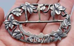 Antique Solid Silver Belt Buckle with Art Nouveau Floral Decoration