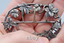 Antique Solid Silver Belt Buckle with Art Nouveau Floral Decoration
