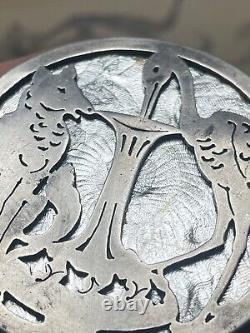 Antique Solid Silver Box Fable of La Fontaine The Wolf and the Stork