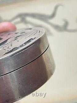 Antique Solid Silver Box Fable of La Fontaine The Wolf and the Stork