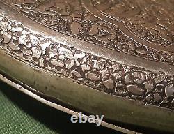 Antique Solid Silver Box Richly Engraved Ethnic Syria