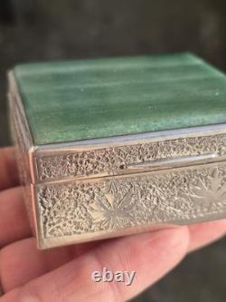 Antique Solid Silver Box with Chestnut Leaves and Calcite