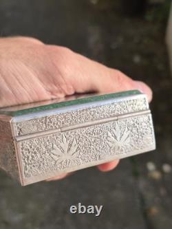 Antique Solid Silver Box with Chestnut Leaves and Calcite