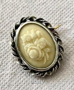 Antique Solid Silver Brooch (1890) with Stone Decoration by Creator