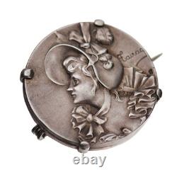 Antique Solid Silver Brooch, Female Profile, circa 1900