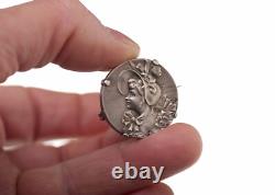 Antique Solid Silver Brooch, Female Profile, circa 1900