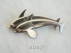 Antique Solid Silver Brooch Signed Georg Jensen Sterling Denmark
