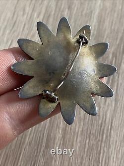 Antique Solid Silver Brooch by NORNE Art Nouveau Flowers Enamel Émaillé