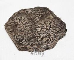 Antique Solid Silver Chiseled Foliage Powder Compact # J9