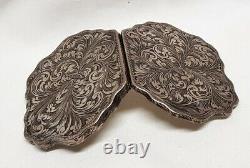 Antique Solid Silver Chiseled Foliage Powder Compact # J9