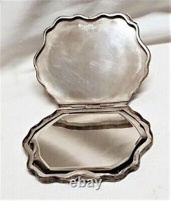 Antique Solid Silver Chiseled Foliage Powder Compact # J9