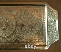 Antique Solid Silver Chiseled Persian Liquor Service Set with Tray + 6 Goblets