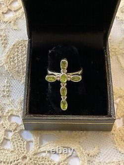 Antique Solid Silver Cross Ring with Peridot, Hallmarked