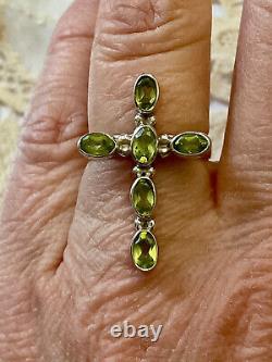 Antique Solid Silver Cross Ring with Peridot, Hallmarked