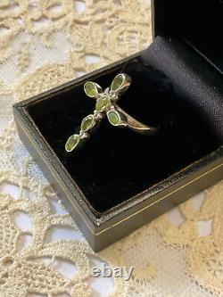 Antique Solid Silver Cross Ring with Peridot, Hallmarked